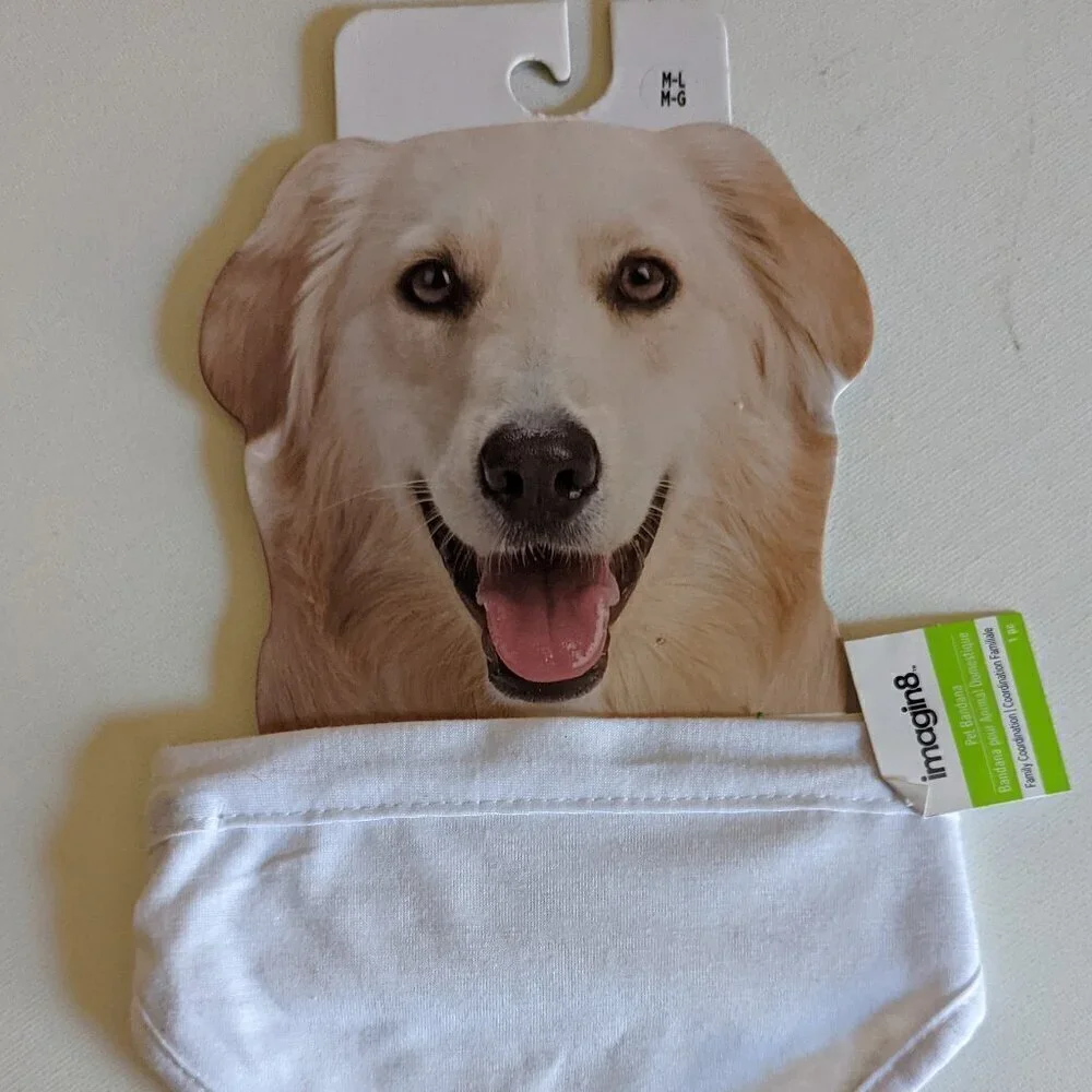 NWT Dog Bandana White M-L Michaels Imagin8 Pets Med Large Clothes Bib Adjustable